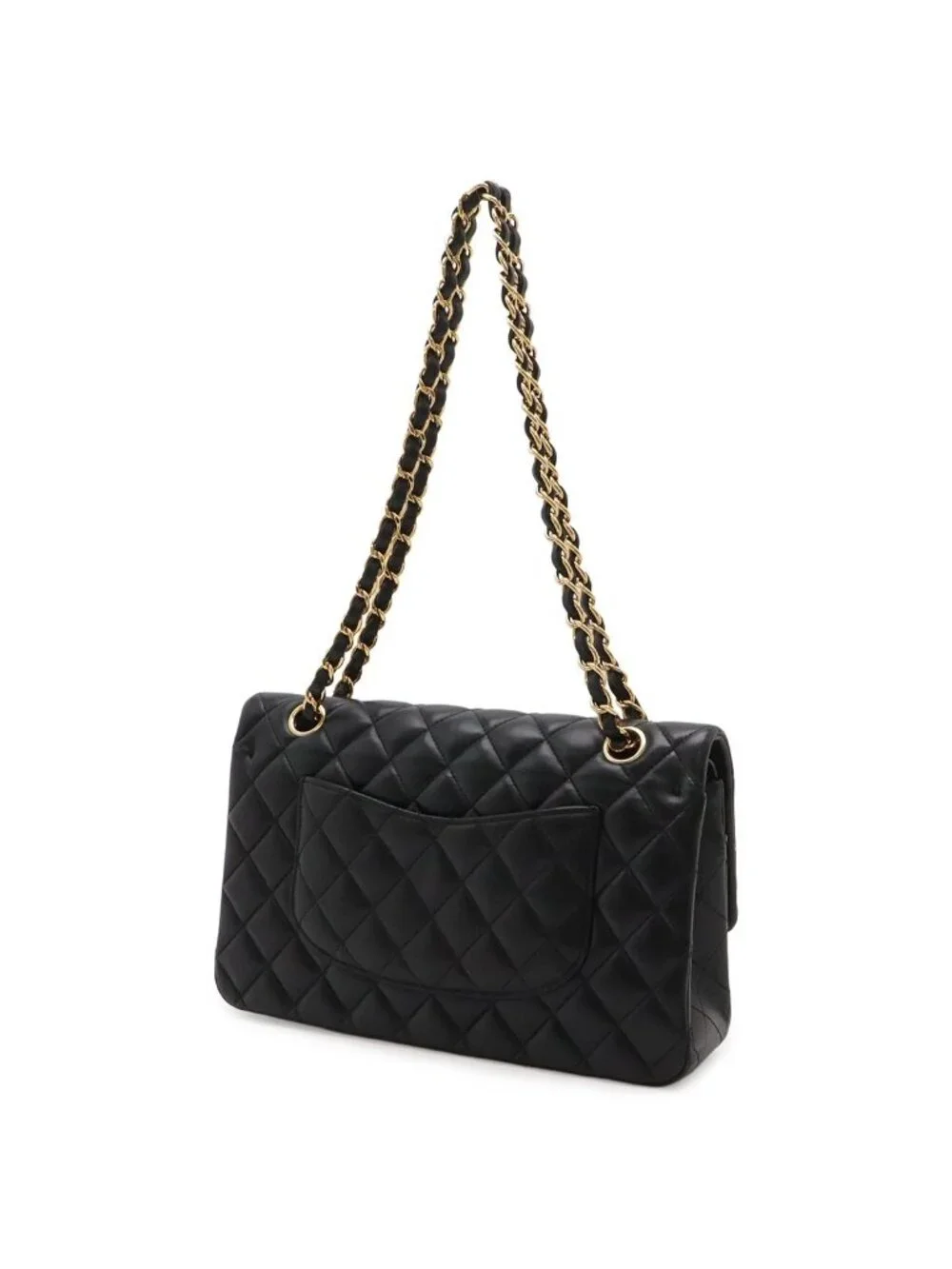 Chanel Quilted 25 CC Logo Chain Shoulder Bag Lambskin Black Gold